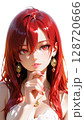 白いドレスの赤い髪の美女 128720666
