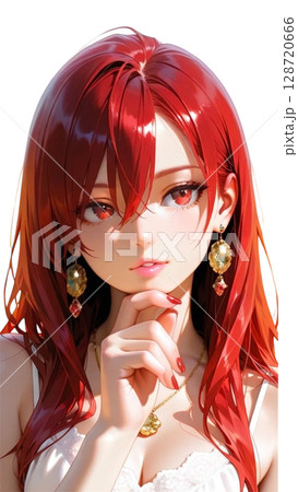 白いドレスの赤い髪の美女 128720666