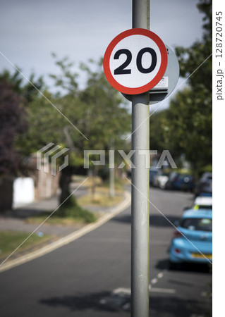 Twenty miles an hour speed limit on suburban street Twenty miles an hour speed limit on suburban street 128720745