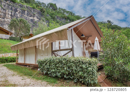 Glamping tent accommodation in scenic Croatian countryside. Glamping tent accommodation in scenic Croatian countryside. 128720805