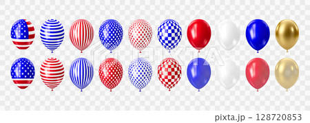 Realistic 3D balloons in USA colors and flags 128720853
