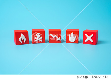 Danger and warnings. Fears and superstitions. Risk awareness. Workplace safety protocols 128721318