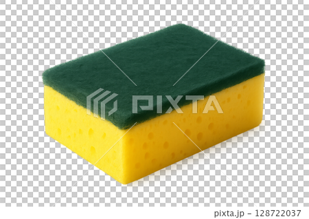Yellow Kitchen Sponge With Green Scouring Pad for Versatile Cleaning Tasks in Home Kitchens 128722037