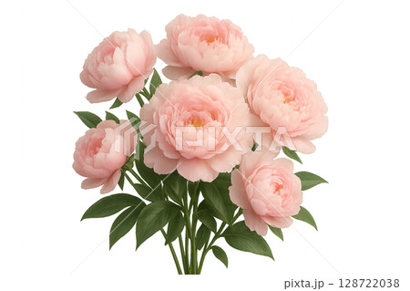 Fresh Peonies Blooming in Soft Pink on White Background for Floral Decoration Ideas 128722038