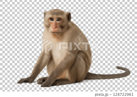 Monkey Sitting Calmly With an Inquisitive Expression in a Bright, Simple Setting Monkey Sitting Calmly With an Inquisitive Expression in a Bright, Simple Setting 128722061