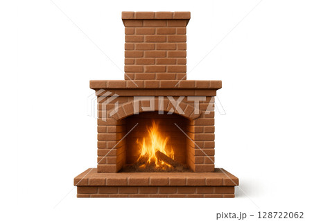 Cozy Fireplace With Warm Flames in a Rustic Setting During Winter Evenings 128722062