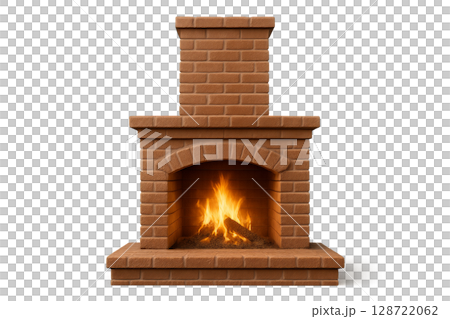 Cozy Fireplace With Warm Flames in a Rustic Setting During Winter Evenings 128722062