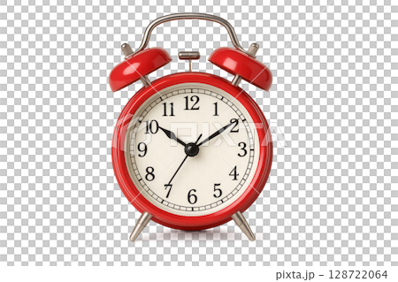 Classic Red Alarm Clock Showing Time Close to Midnight With Vintage Design Elements 128722064