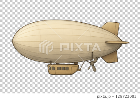 Vintage Airship Floating in a Clear Blue Sky, Showcasing Classic Design and Elegance During Daylight Hours 128722083