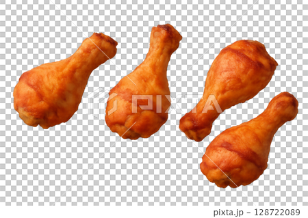 Crispy Fried Chicken Drumsticks Arranged on a White Surface for a Tasty Meal 128722089