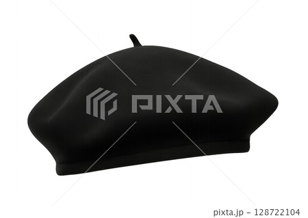 This Classic Black Beret Showcases Its Smooth Texture and Unique Shape, Ideal for Winter Fashion 128722104