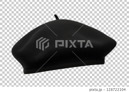 This Classic Black Beret Showcases Its Smooth Texture and Unique Shape, Ideal for Winter Fashion 128722104