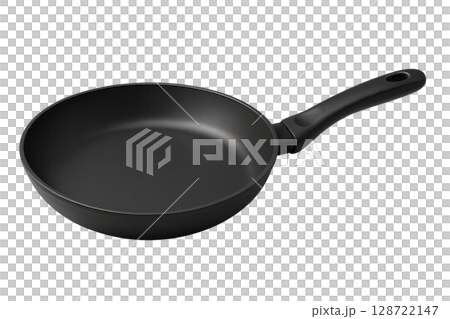 Cooking With a Black Frying Pan Suitable for Various Recipes in a Modern Kitchen Environment 128722147