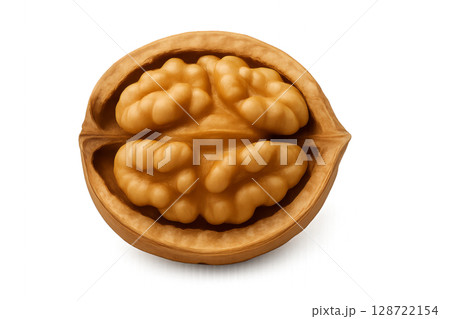 Nut in Shell Showcasing Two Distinct Halves on a Clean White Background 128722154
