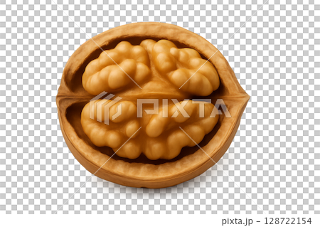 Nut in Shell Showcasing Two Distinct Halves on a Clean White Background 128722154