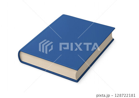 Classic Blue Book Resting on a Flat Surface Ready for Reading or Study in a Quiet Environment 128722181