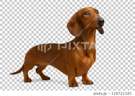 Cute Brown Dachshund Standing Proudly in a Bright Setting 128722185