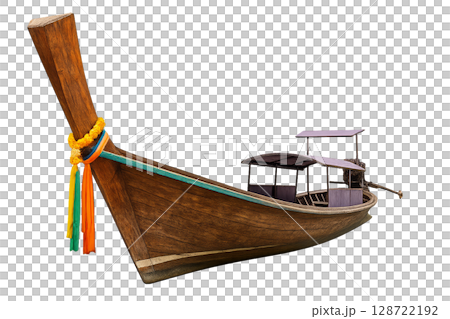 Wooden Longtail Boat in Traditional Design Used for Transport on Tropical Waters 128722192