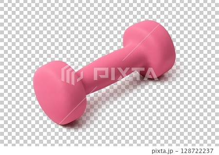 Bright Pink Dumbbell Lying on a White Surface for Fitness and Exercise Routines 128722237