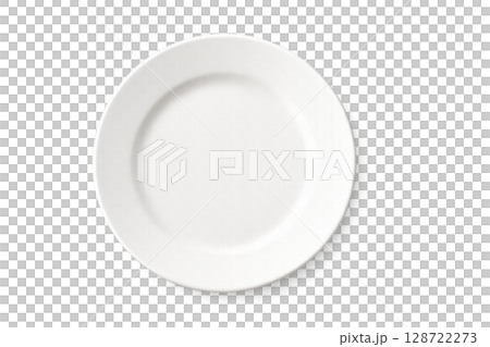 Empty White Plate on a Plain Background Ready for a Culinary Presentation 128722273
