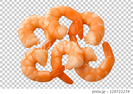Fresh Cooked Shrimp Arranged Attractively on a White Background for Culinary Presentation Fresh Cooked Shrimp Arranged Attractively on a White Background for Culinary Presentation 128722274
