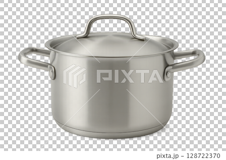 Stainless Steel Cooking Pot With Lid Designed for Various Culinary Uses in Kitchen Setting 128722370