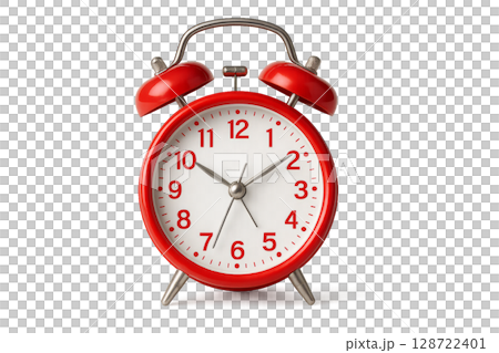 Vintage Red Alarm Clock With Bells on Top Showing Time at Three Oclock 128722401