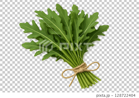 Fresh Arugula Bunch Tied With Twine on White Background Fresh Arugula Bunch Tied With Twine on White Background 128722404