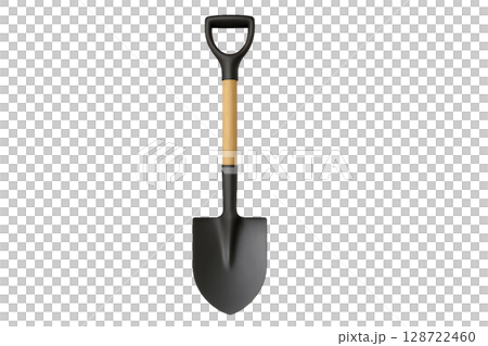 Black Shovel With Wooden Handle on a White Background Ready for Gardening Tasks 128722460