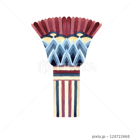 Vase bowl abstract sacred lotus, ancient ornament. Ethnic patterns, ornate. Watercolor illustration isolated from background. Folklore concept for souvenir, postcard, Egyptian, Persian style 128722668
