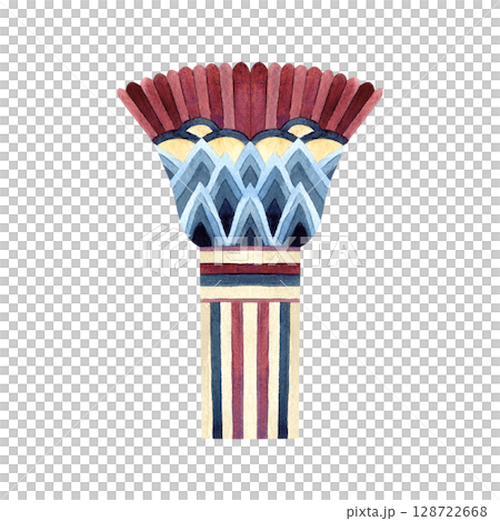 Vase bowl abstract sacred lotus, ancient ornament. Ethnic patterns, ornate. Watercolor illustration isolated from background. Folklore concept for souvenir, postcard, Egyptian, Persian style Vase bowl abstract sacred lotus, ancient ornament. Ethnic patterns, ornate. Watercolor illustration isolated from background. Folklore concept for souvenir, postcard, Egyptian, Persian style 128722668