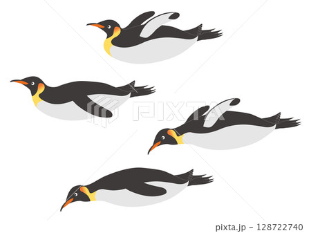 滑ったり泳ぐコウテイペンギンのイラストのセット 128722740