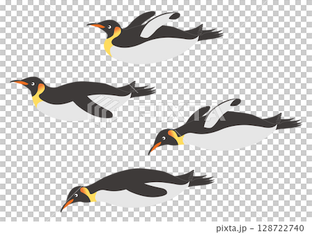 滑ったり泳ぐコウテイペンギンのイラストのセット 128722740