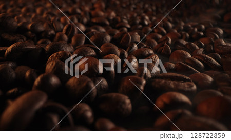 Fresh Organic Macro Of Robusta Coffee Beans. Premium Blend Fro Espresso Drink 128722859