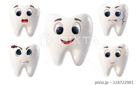 Expressive 3D characters - teeth created for engaging and effective dental education, teeth with different emotions 128722901