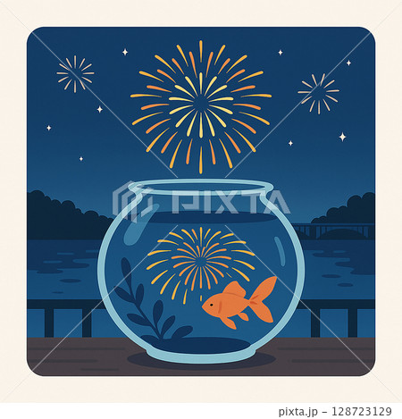 金魚鉢越しに見る二尺玉花火 金魚鉢越しに見る二尺玉花火 128723129