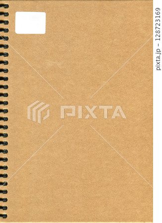 Black spiral brown beige cardboard cover school notebook or office notebookand white label Black spiral brown beige cardboard cover school notebook or office notebookand white label 128723169