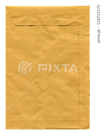 A worn and crumpled brown beige cardboard paper mail envelope on a white background A worn and crumpled brown beige cardboard paper mail envelope on a white background 128723172