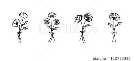 Simple wildflower bundles with charming rustic style and detailed ink lines. Great for nature prints and botanical stationery. 128723353