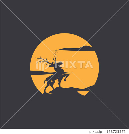 deer logo design deer hunter concept with black silhouette illustration of simple minimalist animal product brand template 128723373