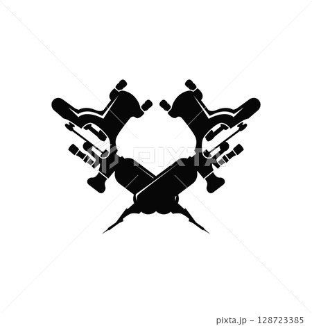 black silhouette illustration logo tattoo machine with vintage old retro minimalist concept template symbol tattoo studio design 128723385