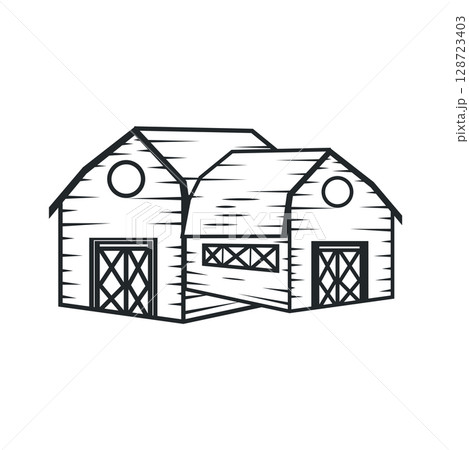 farm house design simple barn livestock logo concept illustration of a farm barn with a simple line concept, old vintage, antique, business brand symbol template 128723403