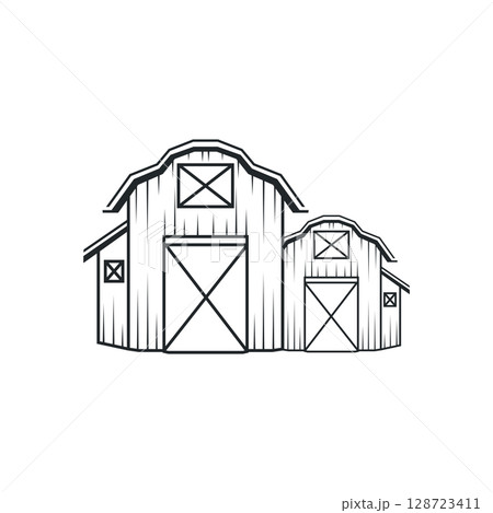 farm house design simple barn livestock logo concept illustration of a farm barn with a simple line concept, old vintage, antique, business brand symbol template 128723411