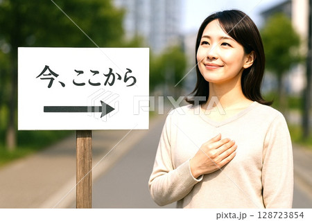 選択と言葉の標識イメージ素材　迷い・進む・決断・人生の分かれ道に 128723854