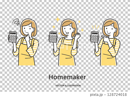 一位家庭主婦用計算機計算家庭帳目 128724018