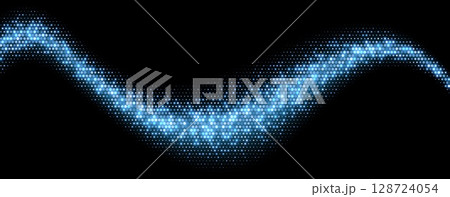 Blue halftone background, abstract glittering dots backdrop, disco texture design, shiny confetti banner. 128724054