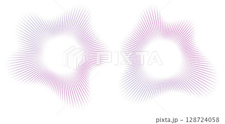 Sound equalizer icons with lines and dots, gradient neon circular sound wave frames, abstract radial music icons. 128724058