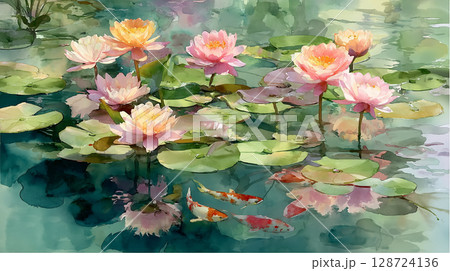 水彩画「蓮池」 Yahoo!オークション - 真作 笹原亮 作 【蓮池】 水彩画 6号 （検） 絵