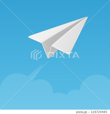 Realistic White Paper Airplane Flying in Blue Sky Background. Conceptual Flight Illustration. Vector Artwork. Creative Aviation Design. Sky Scene with Paper Plane. Vector Illustration Realistic White Paper Airplane Flying in Blue Sky Background. Conceptual Flight Illustration. Vector Artwork. Creative Aviation Design. Sky Scene with Paper Plane. Vector Illustration 128724485