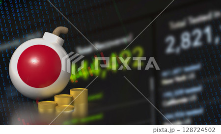 The Japan Bomb and coins for Business crisis concept 3d Rendering. 128724502